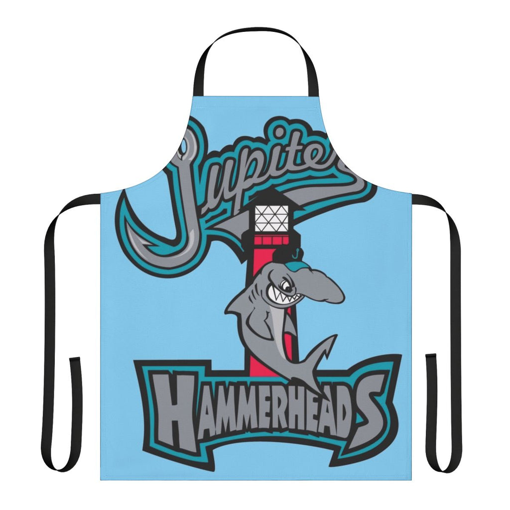 Jupiter Hammerheads baseball fan wearing shark-themed apron