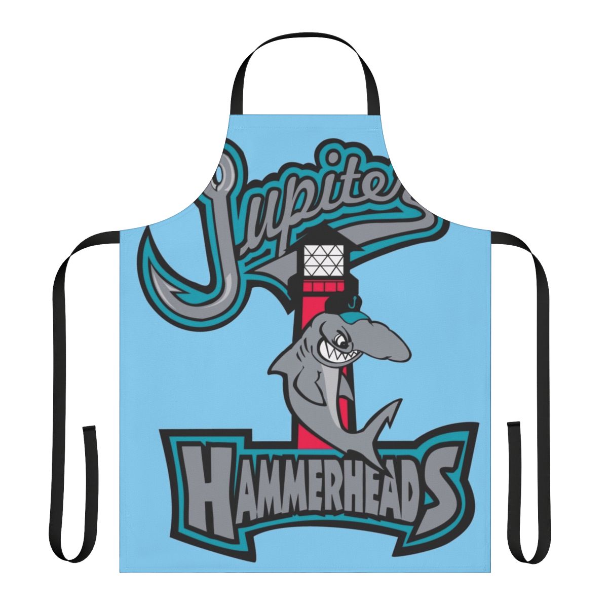Jupiter Hammerheads baseball fan wearing shark-themed apron