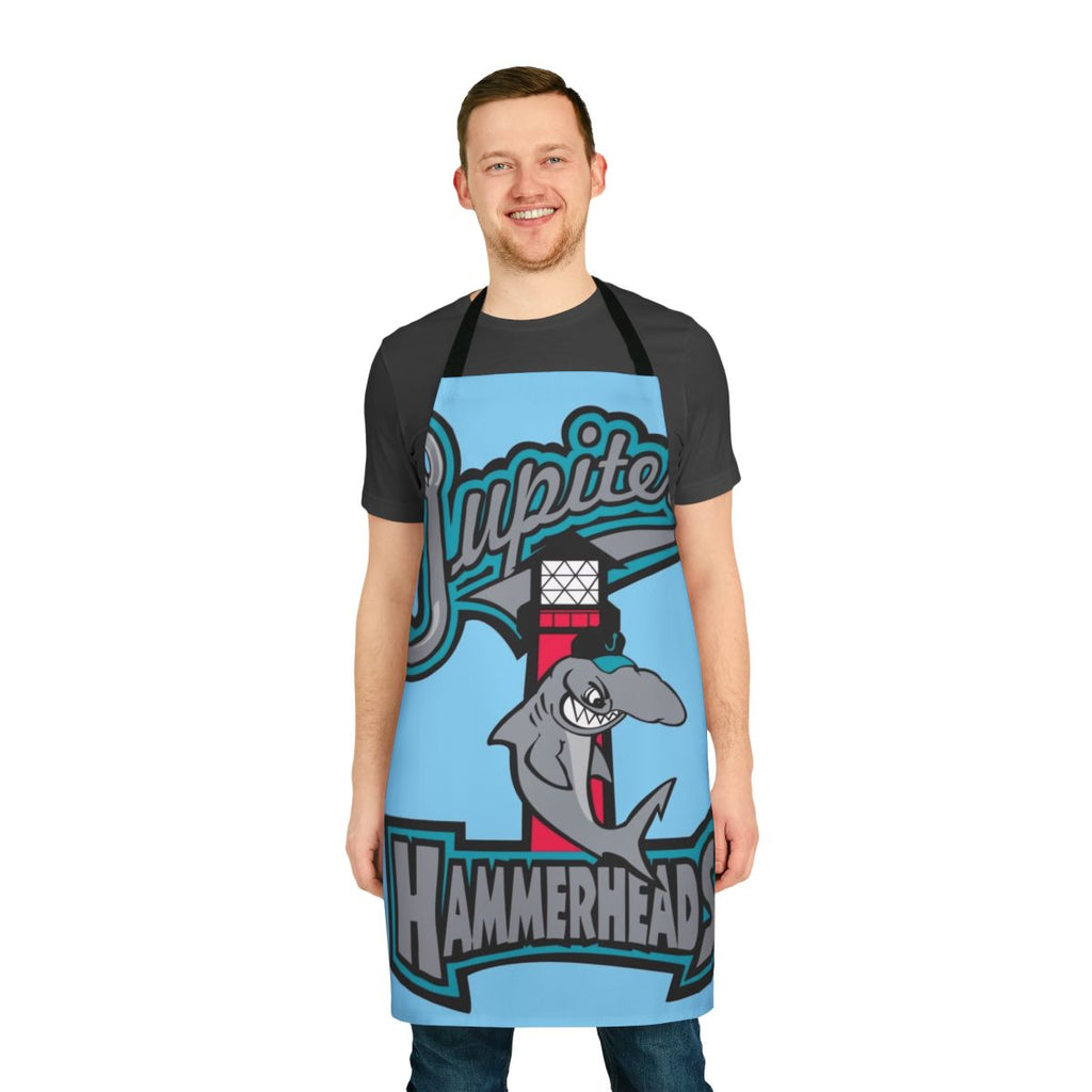 Jupiter Hammerheads baseball fan wearing shark-themed apron