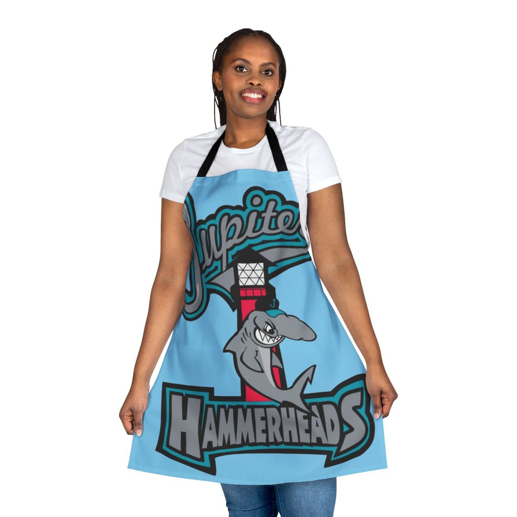 Jupiter Hammerheads baseball fan wearing shark-themed apron