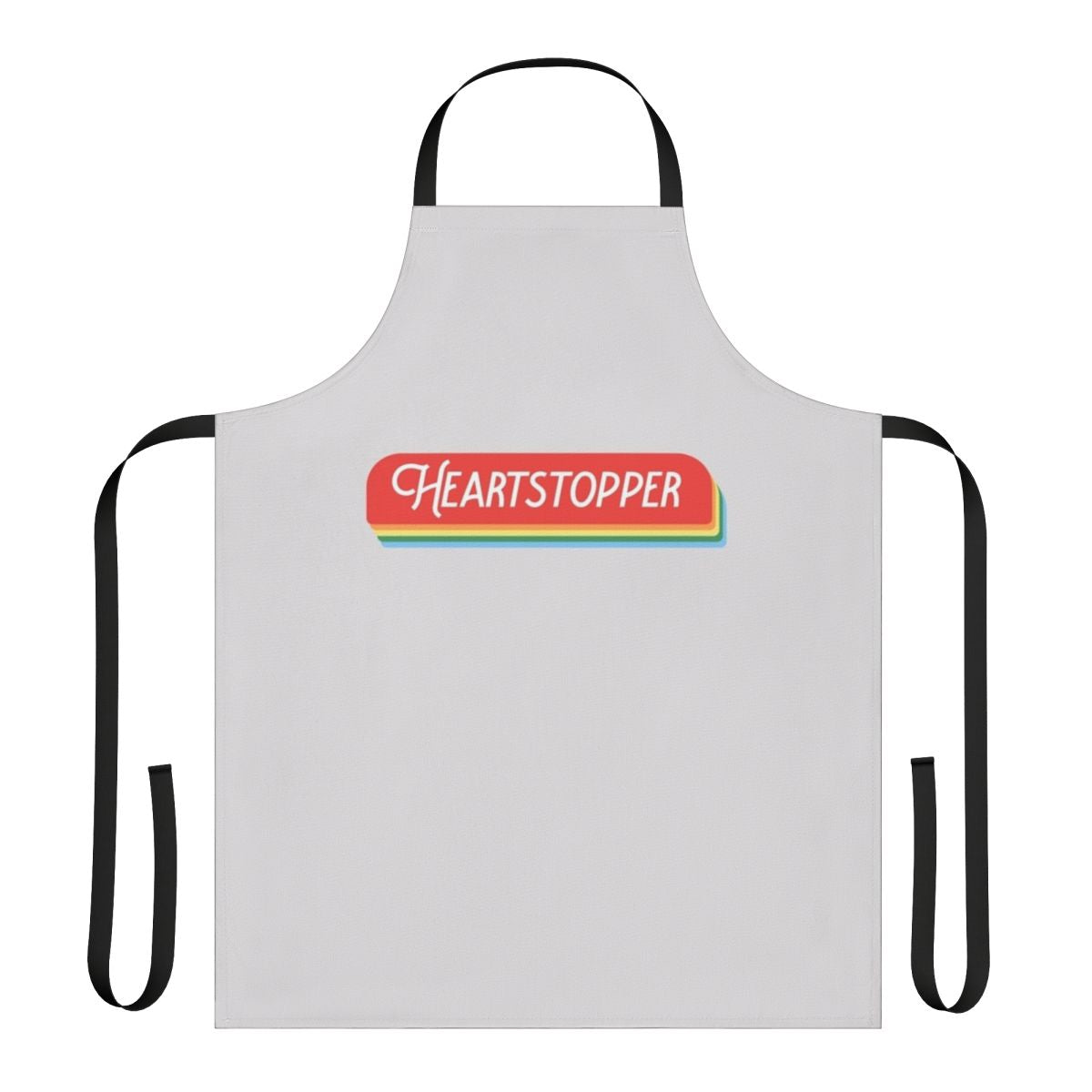 A colorful apron featuring the characters from the popular Netflix series Heartstopper, showcasing LGBTQ+ pride.