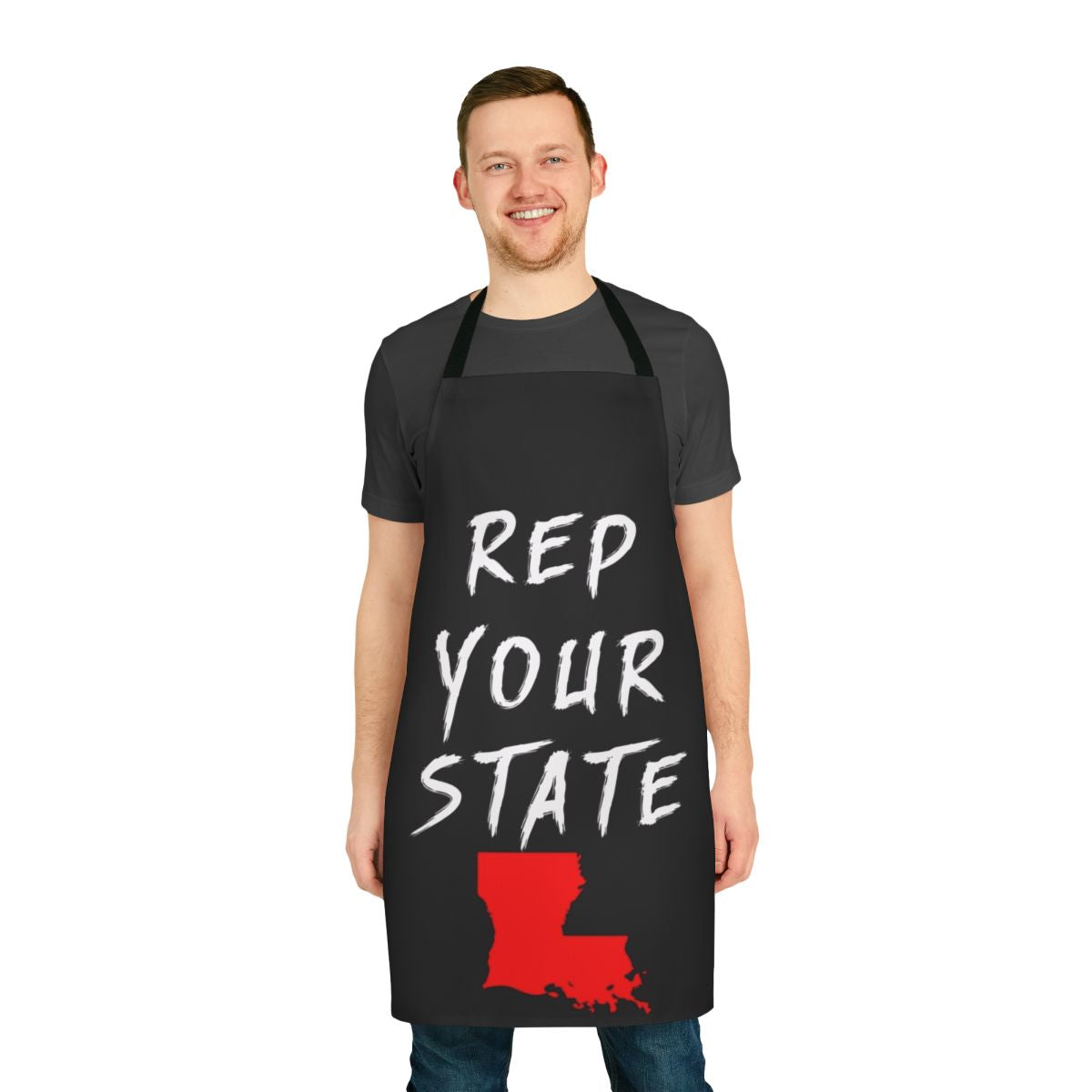 Louisiana state-themed apron in blue and white design