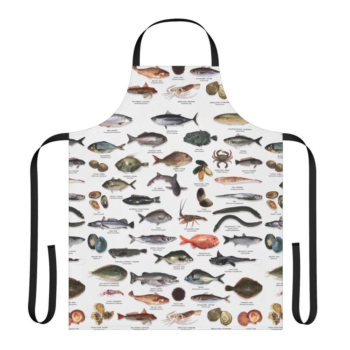 Apron featuring various New Zealand fish species for the fishing enthusiast