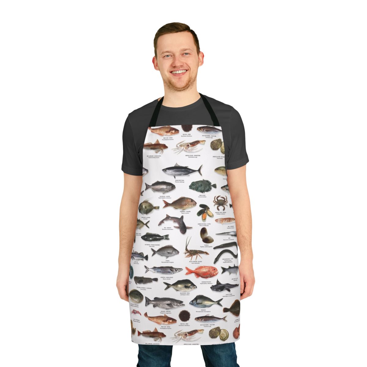 Apron featuring various New Zealand fish species for the fishing enthusiast