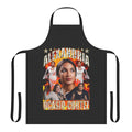 An apron featuring the design and colors associated with Alexandria Ocasio-Cortez and the progressive movement.