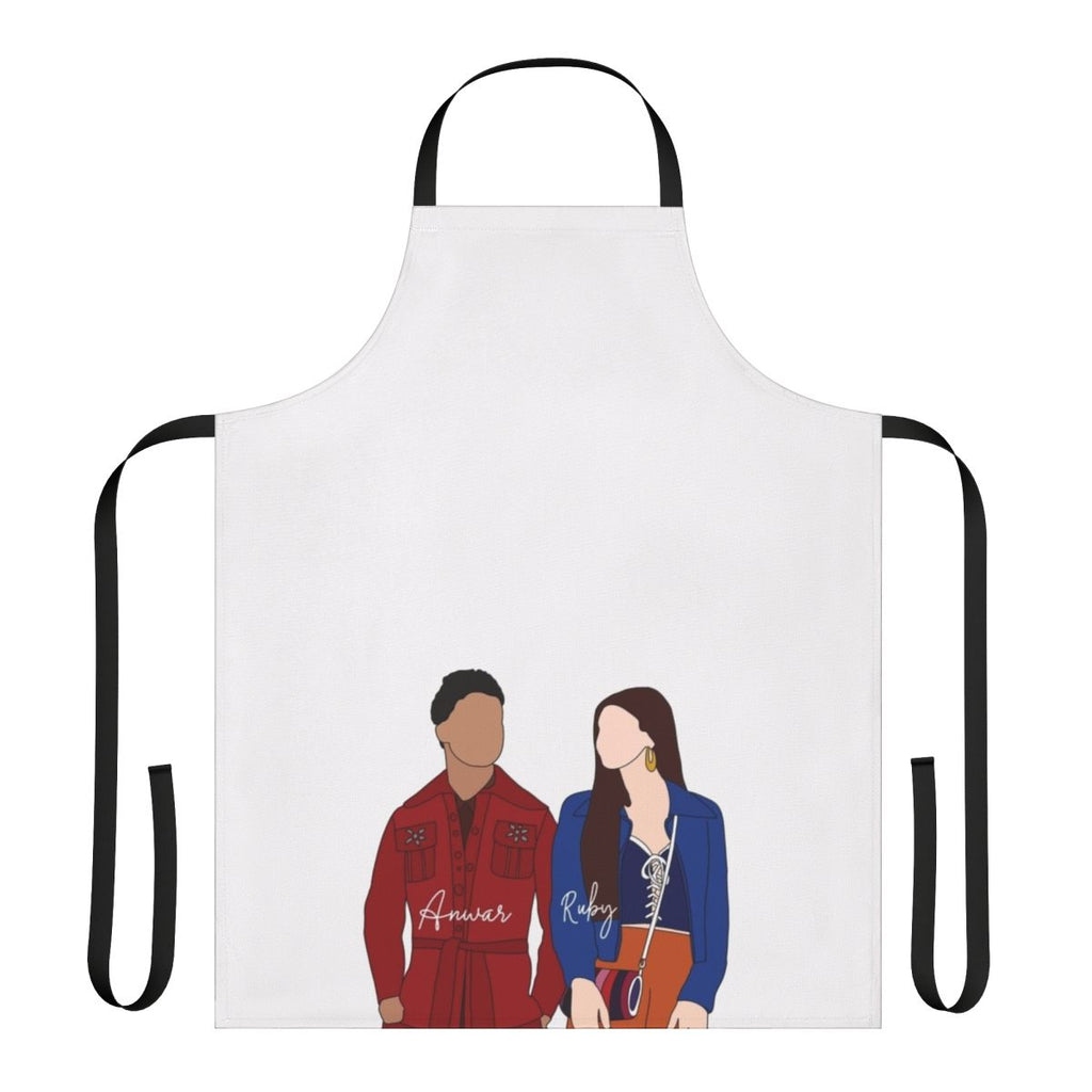 Sex Education themed apron featuring characters Ruby and Anwar