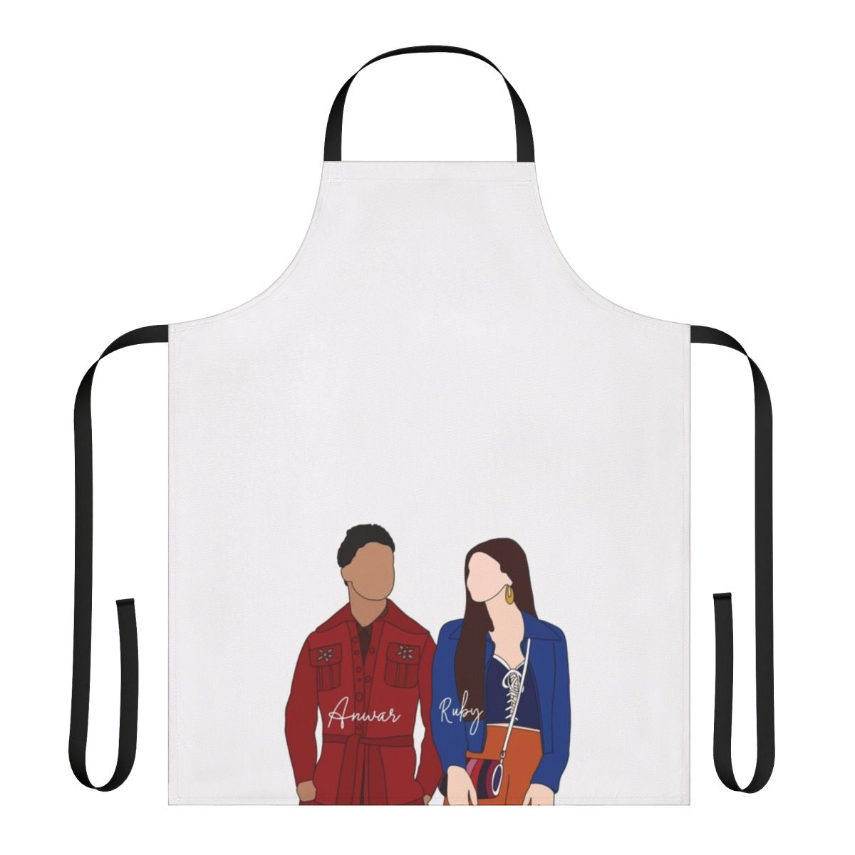 Sex Education themed apron featuring characters Ruby and Anwar
