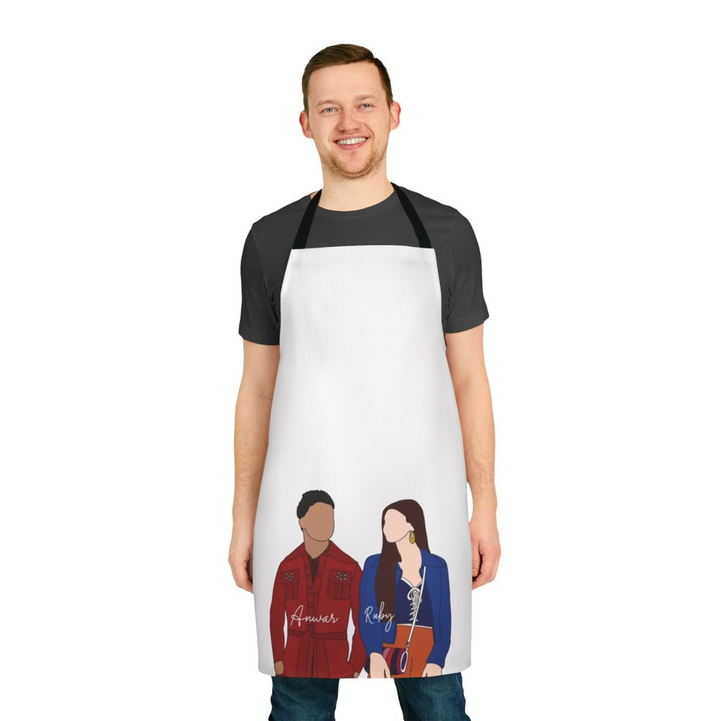 Sex Education themed apron featuring characters Ruby and Anwar