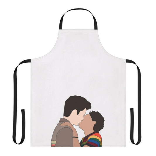 "Sex Education-inspired apron featuring Otis and Maeve characters"