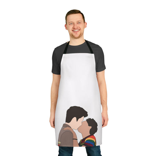 "Sex Education-inspired apron featuring Otis and Maeve characters"
