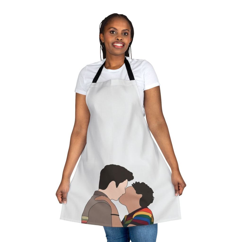 "Sex Education-inspired apron featuring Otis and Maeve characters"