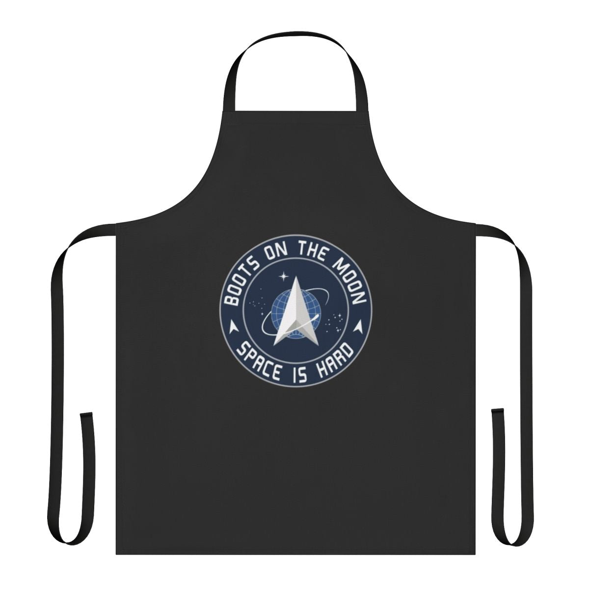 An apron with a space force and moon design, representing the spirit of space exploration.