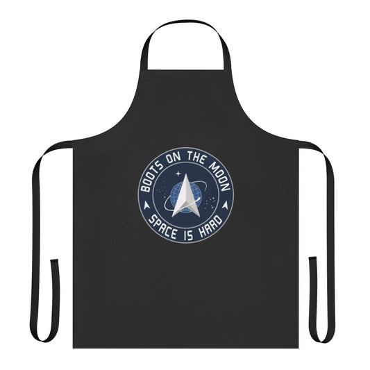 An apron with a space force and moon design, representing the spirit of space exploration.