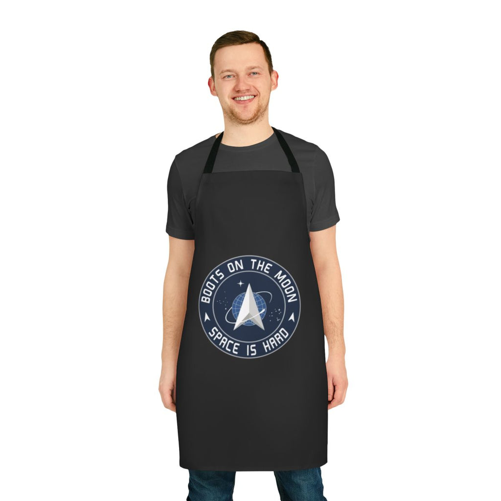 An apron with a space force and moon design, representing the spirit of space exploration.