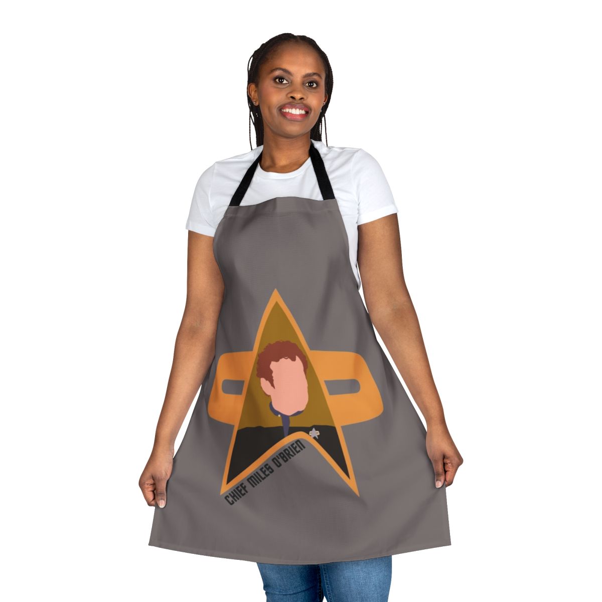 Chief Miles O'Brien from Star Trek: Deep Space Nine wearing an apron