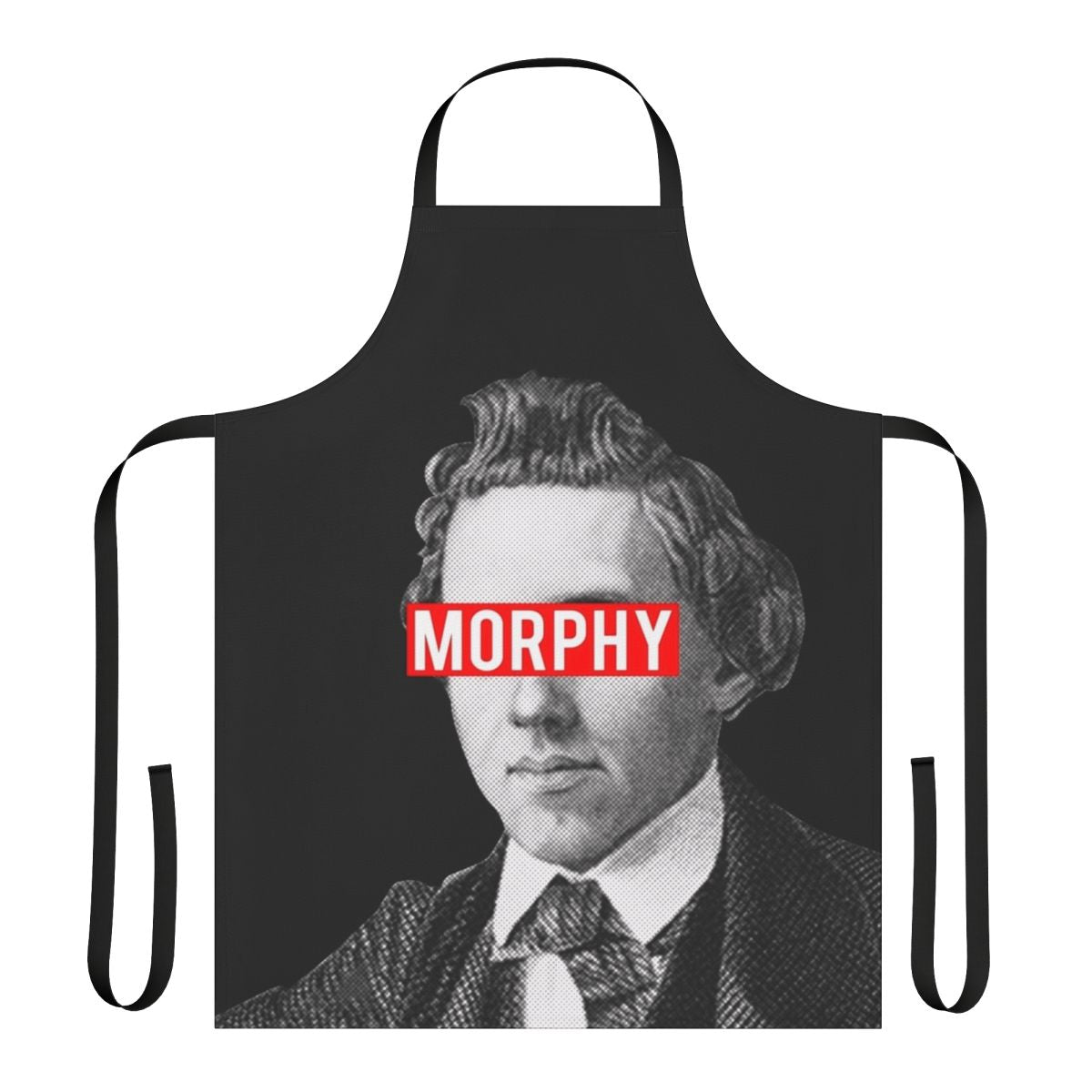 Apron featuring a chess board design and portrait of legendary chess grandmaster Paul Morphy