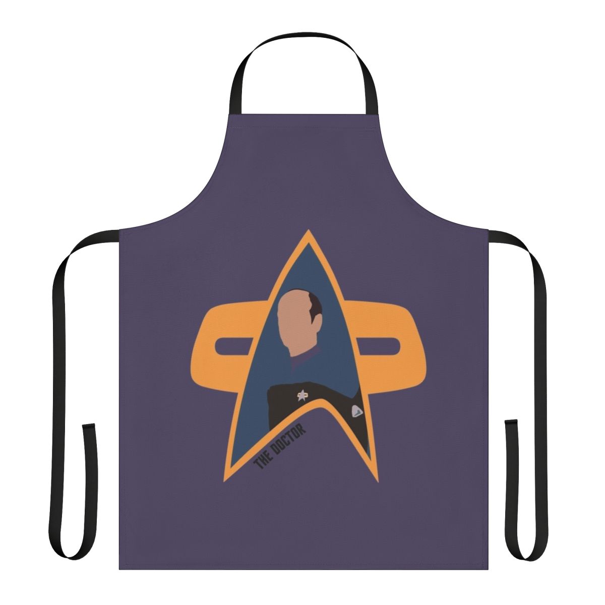 A stylish apron featuring the Emergency Medical Hologram (EMH) from Star Trek: Voyager