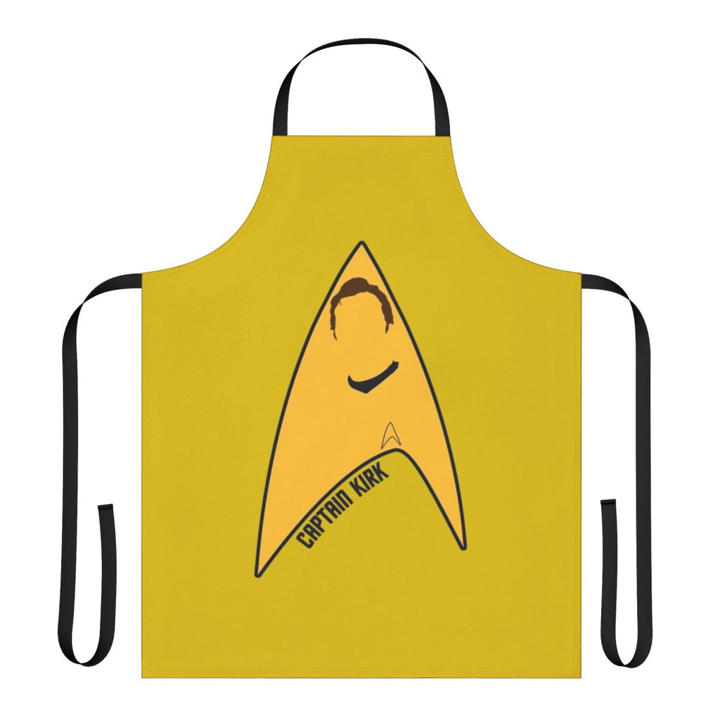 Star Trek-inspired apron featuring Captain Kirk and the USS Enterprise