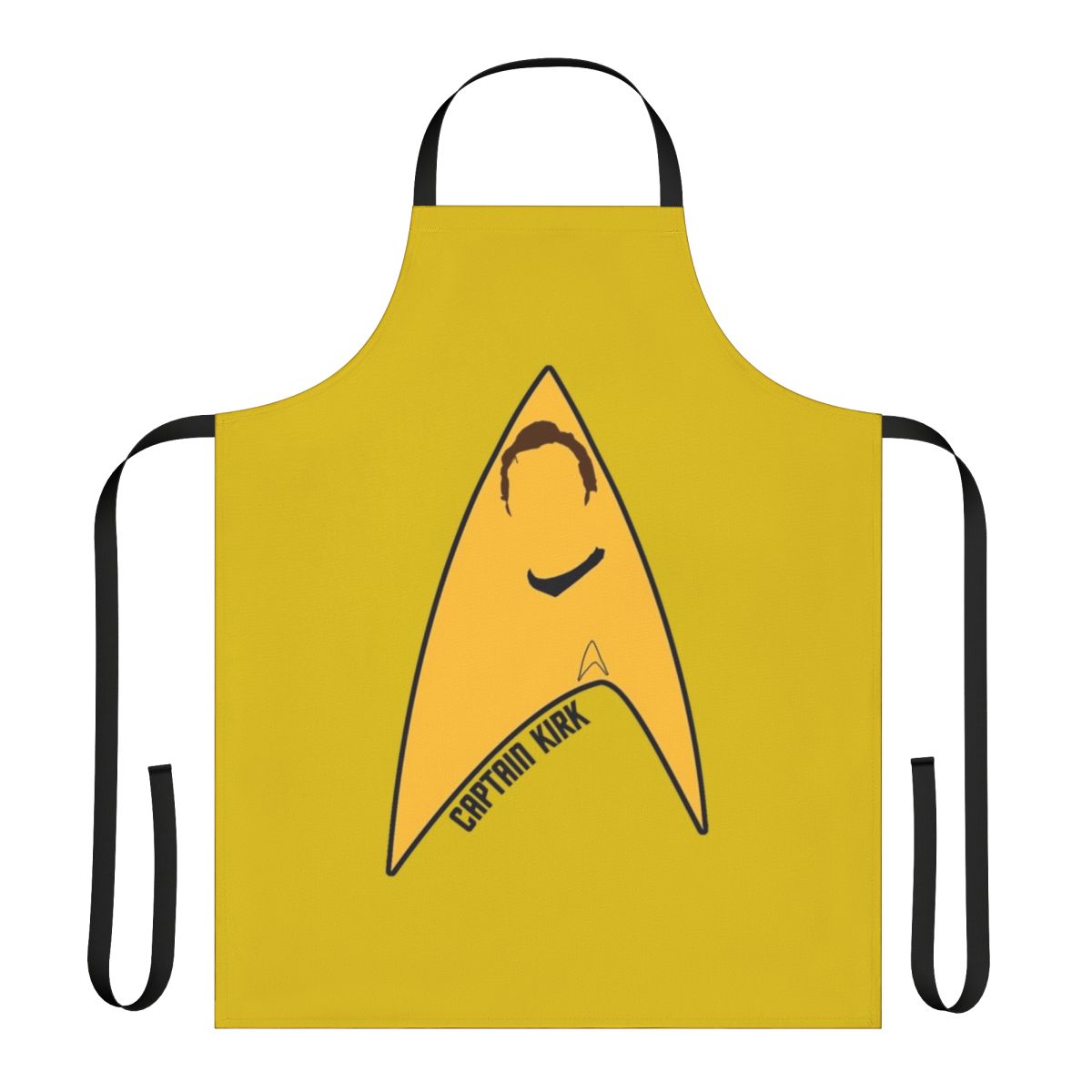 Star Trek-inspired apron featuring Captain Kirk and the USS Enterprise