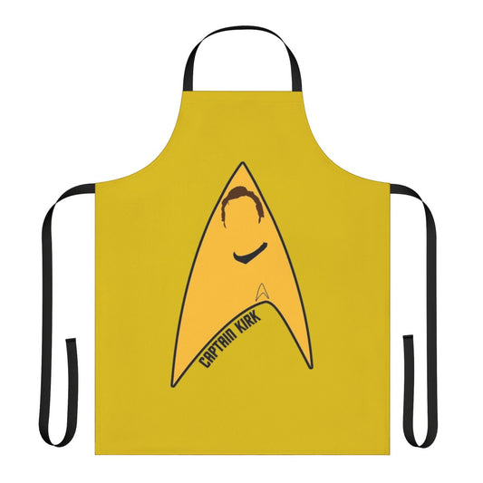 Star Trek-inspired apron featuring Captain Kirk and the USS Enterprise