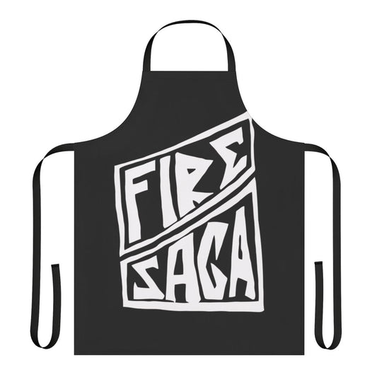 Fire Saga-inspired apron with logo and characters
