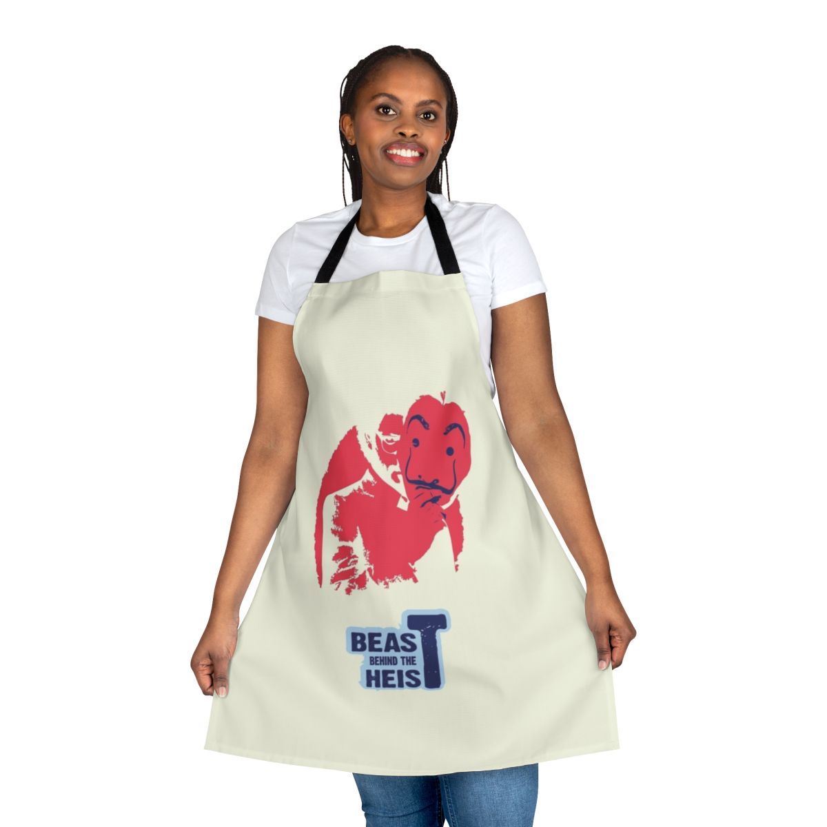 Stylish "Beast Behind The Heist" apron for Money Heist fans