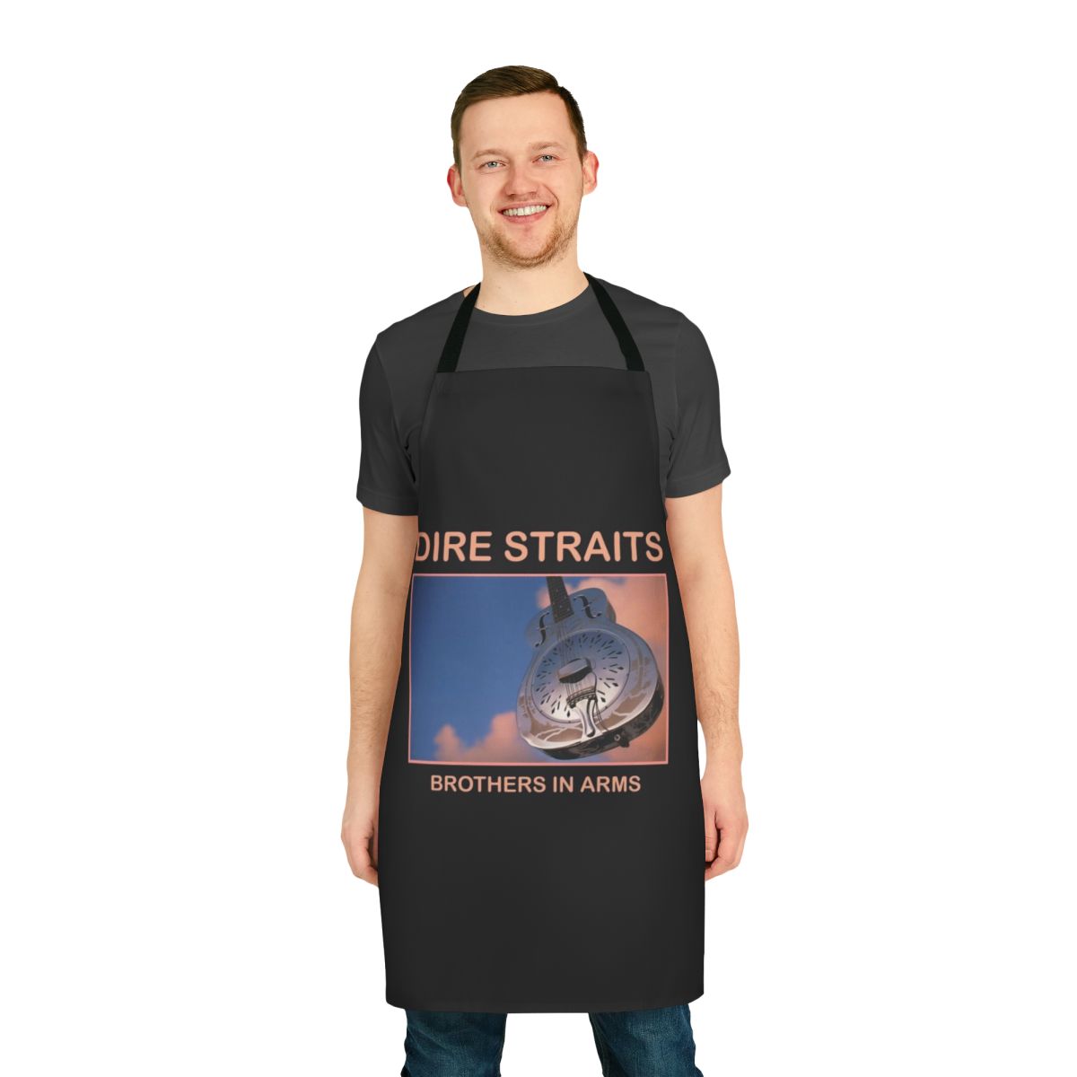 Dire Straits-inspired apron with retro album art and band logo