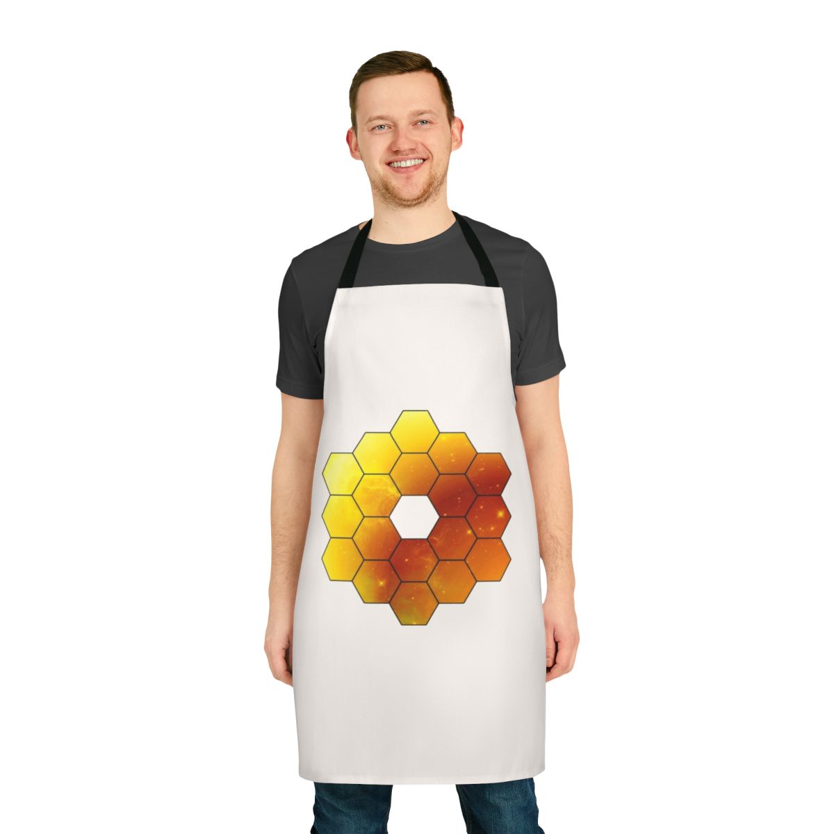 Apron featuring the James Webb Space Telescope and other space-themed elements