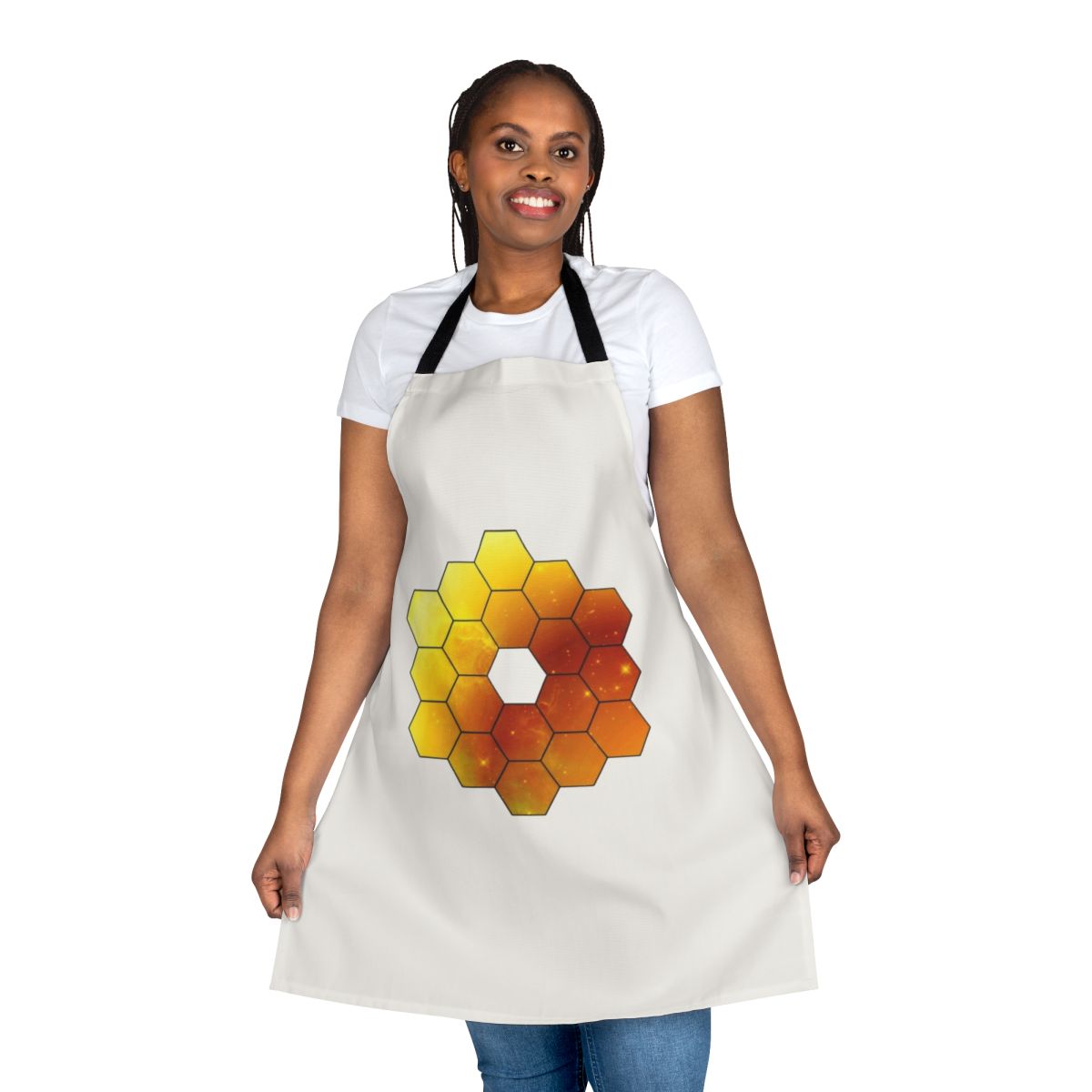 Apron featuring the James Webb Space Telescope and other space-themed elements