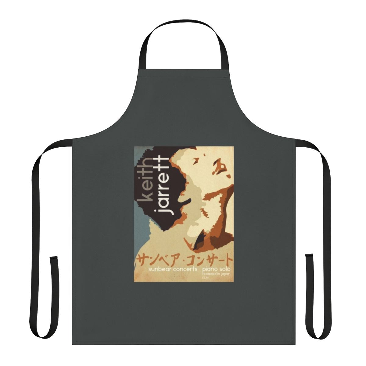 An apron featuring the name and image of renowned jazz pianist Keith Jarrett