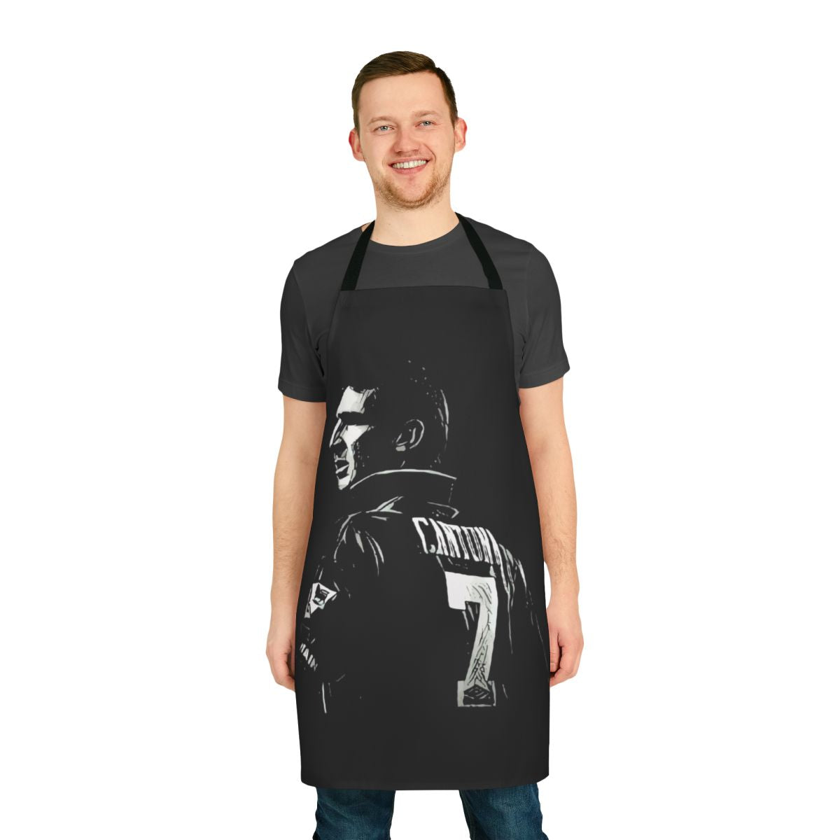 Premium apron featuring the iconic image of Eric Cantona, the legendary Manchester United player