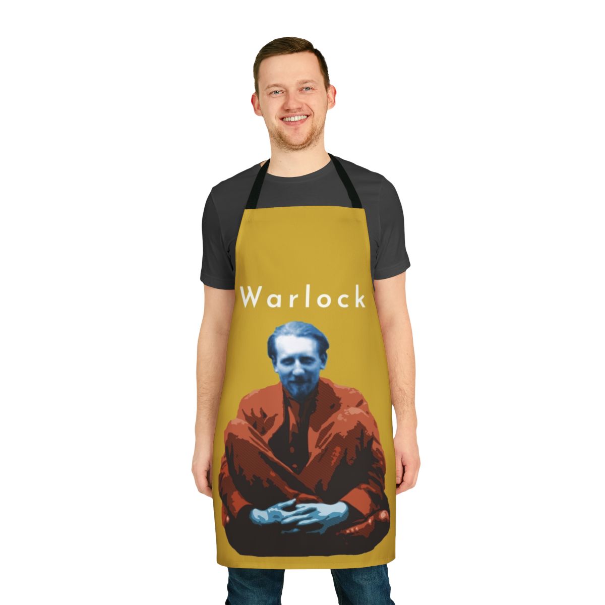 Stylish apron featuring the name and image of British composer Peter Warlock