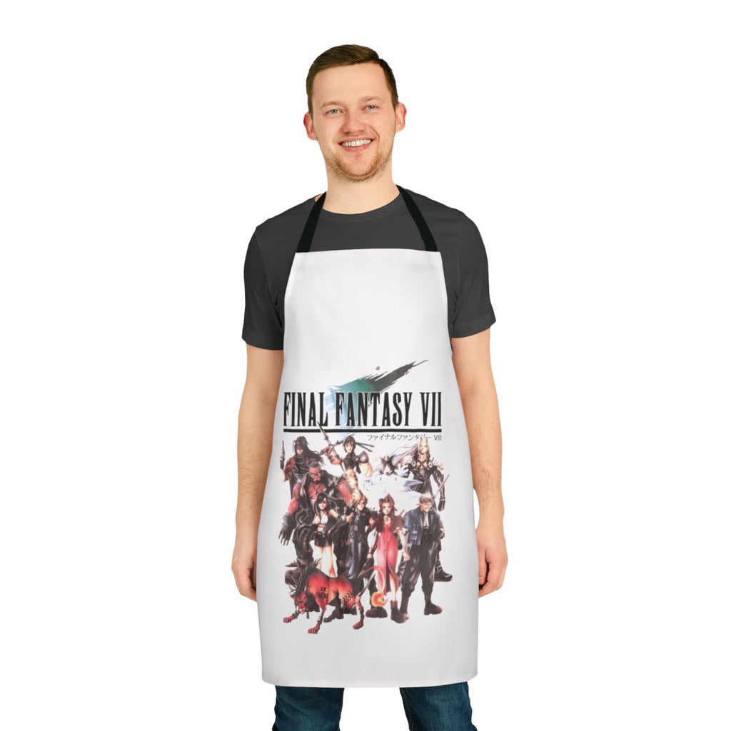 Final Fantasy VII-inspired group apron featuring characters Zack, Cloud, and Sephiroth