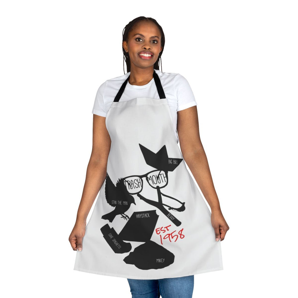 An apron featuring the Losers Club from Stephen King's IT, with text, character elements, and a horror-inspired design.