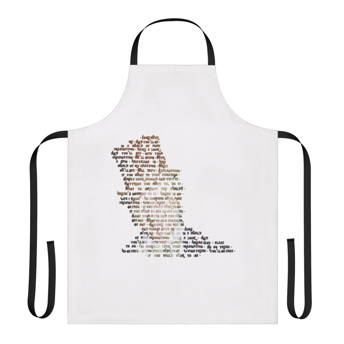 Whimsical apron featuring the iconic "Pure Imagination" lyric from Willy Wonka & the Chocolate Factory