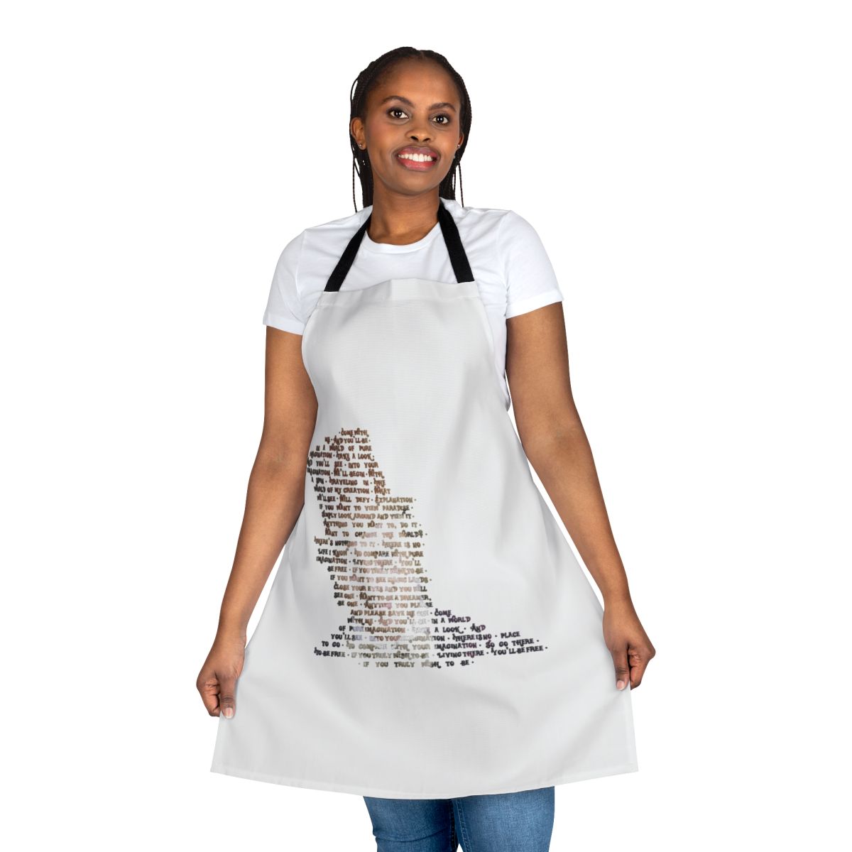 Whimsical apron featuring the iconic "Pure Imagination" lyric from Willy Wonka & the Chocolate Factory