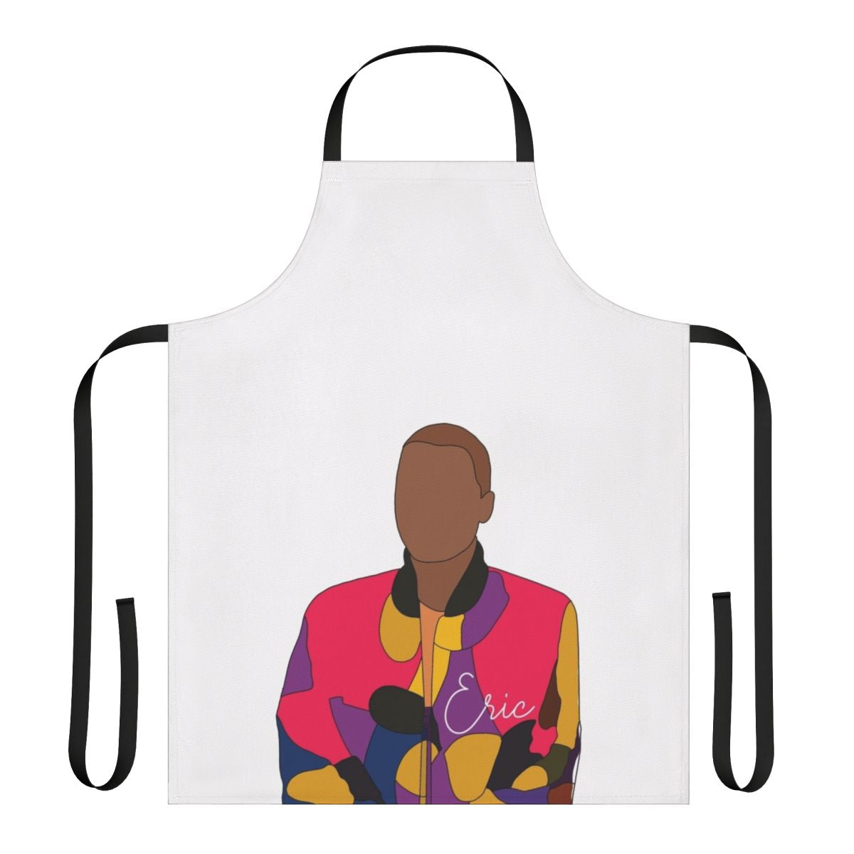 A colorful apron featuring the characters from the popular Netflix series "Sex Education"