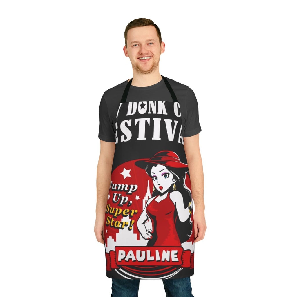 An apron featuring the New Donk City festival from the Super Mario Odyssey video game.