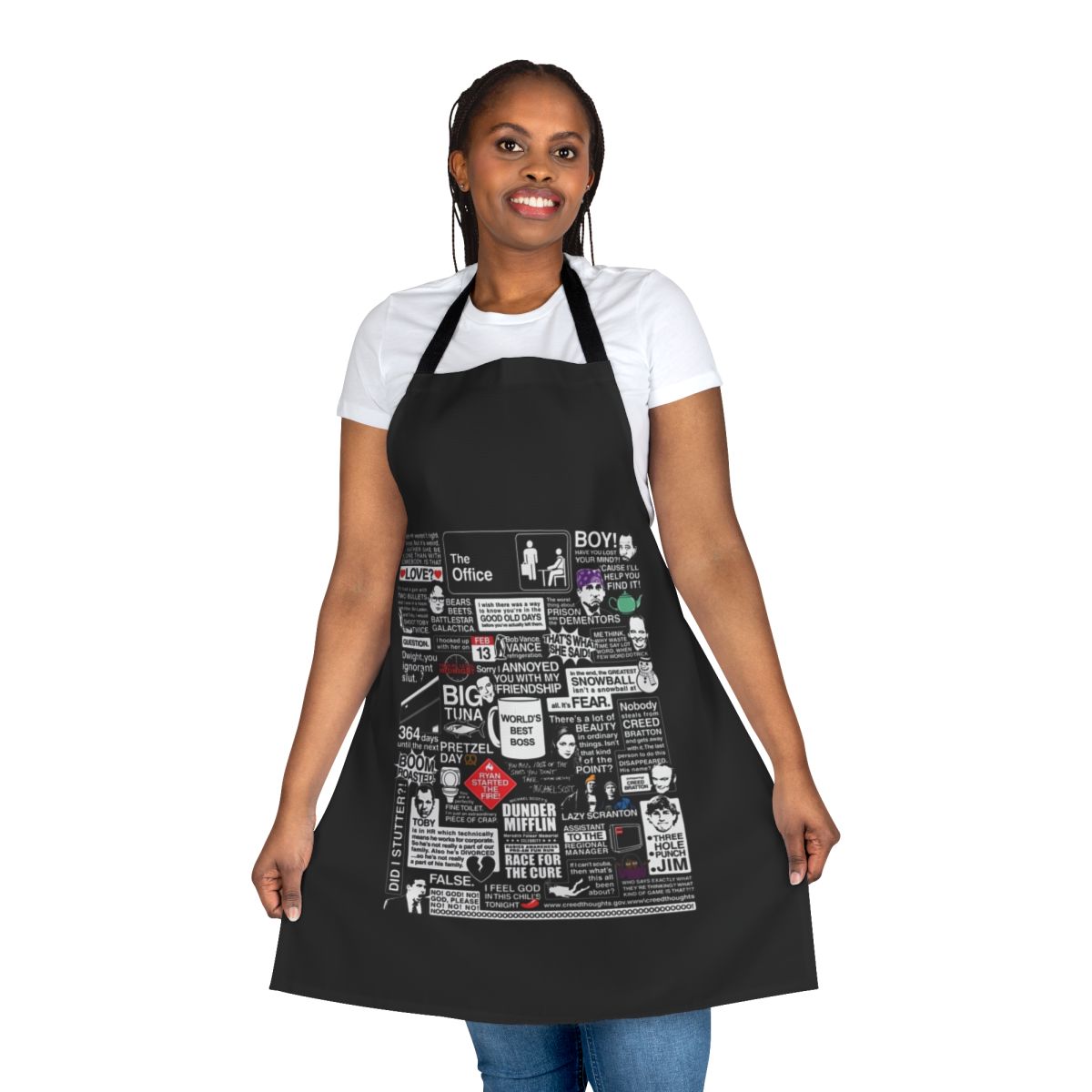 Apron featuring quotes and characters from the popular TV show The Office