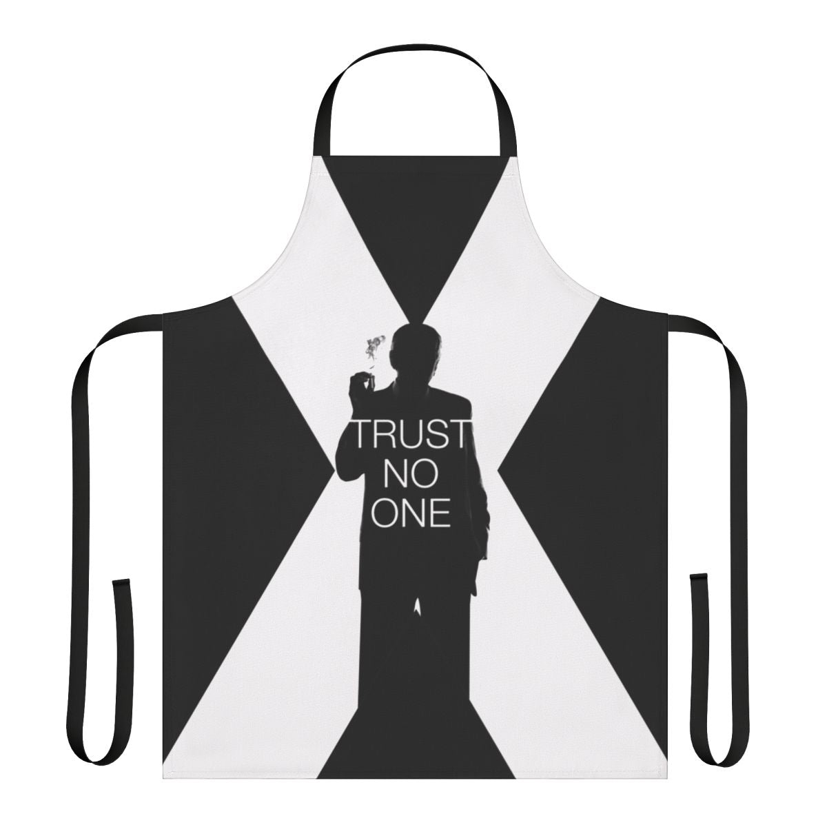 X-Files themed apron with "Trust No One" design