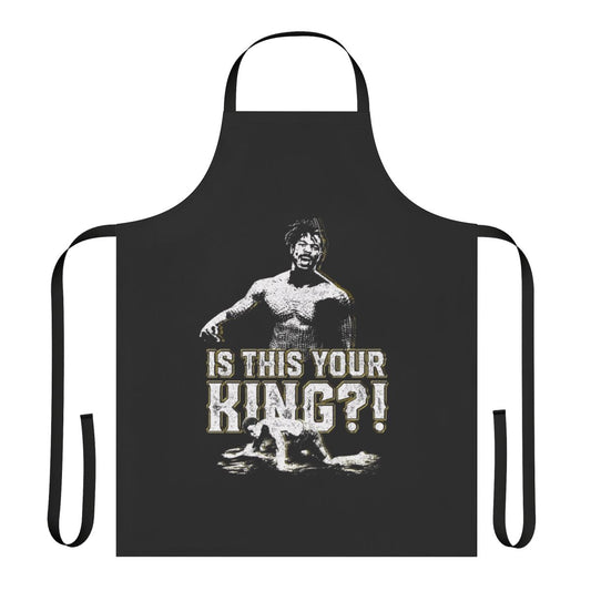 Apron featuring a Wakandan-inspired design and comic book-inspired graphics