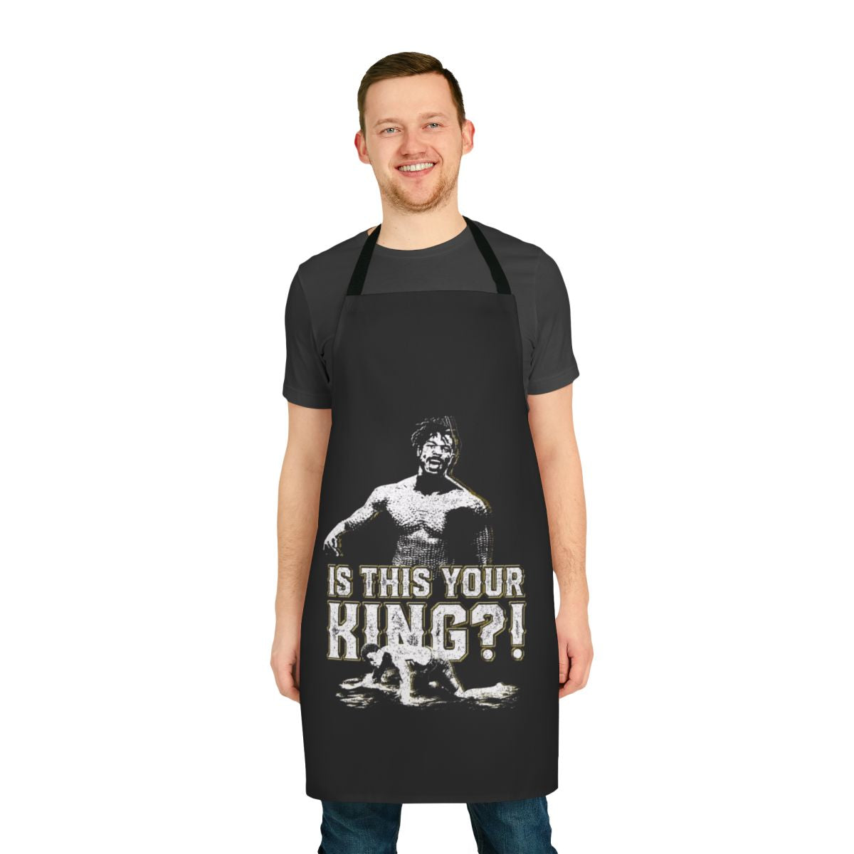 Apron featuring a Wakandan-inspired design and comic book-inspired graphics
