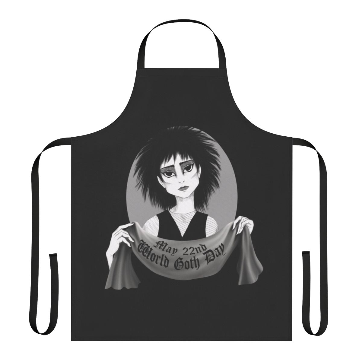 Stylish gothic apron featuring a Siouxsie and the Banshees inspired design, perfect for World Goth Day.