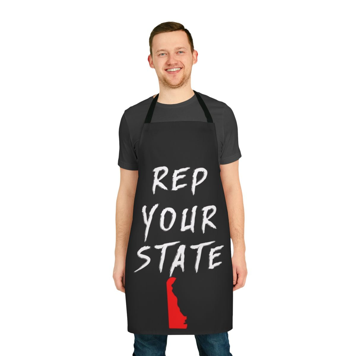 Patriotic Delaware-themed apron with state flag design