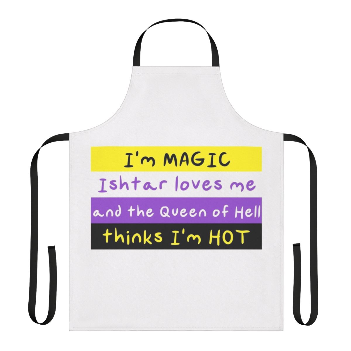 Asu Shu Namir inspired apron featuring a stylized design