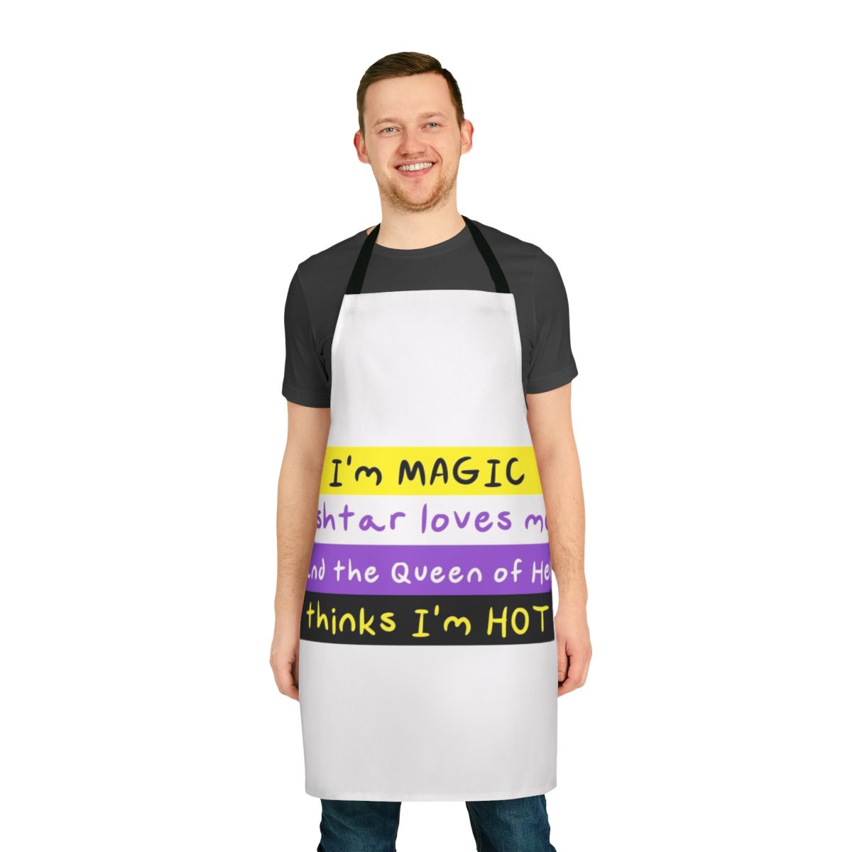 Asu Shu Namir inspired apron featuring a stylized design