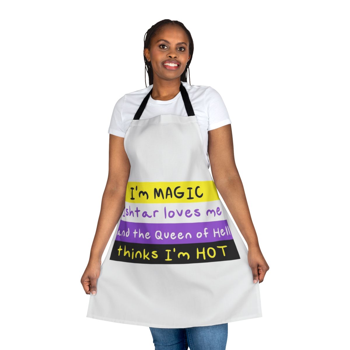 Asu Shu Namir inspired apron featuring a stylized design