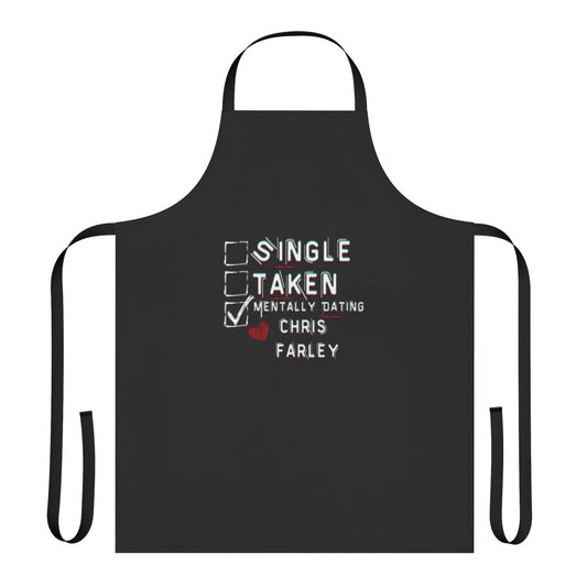 An apron featuring a design inspired by the beloved comedian Chris Farley.