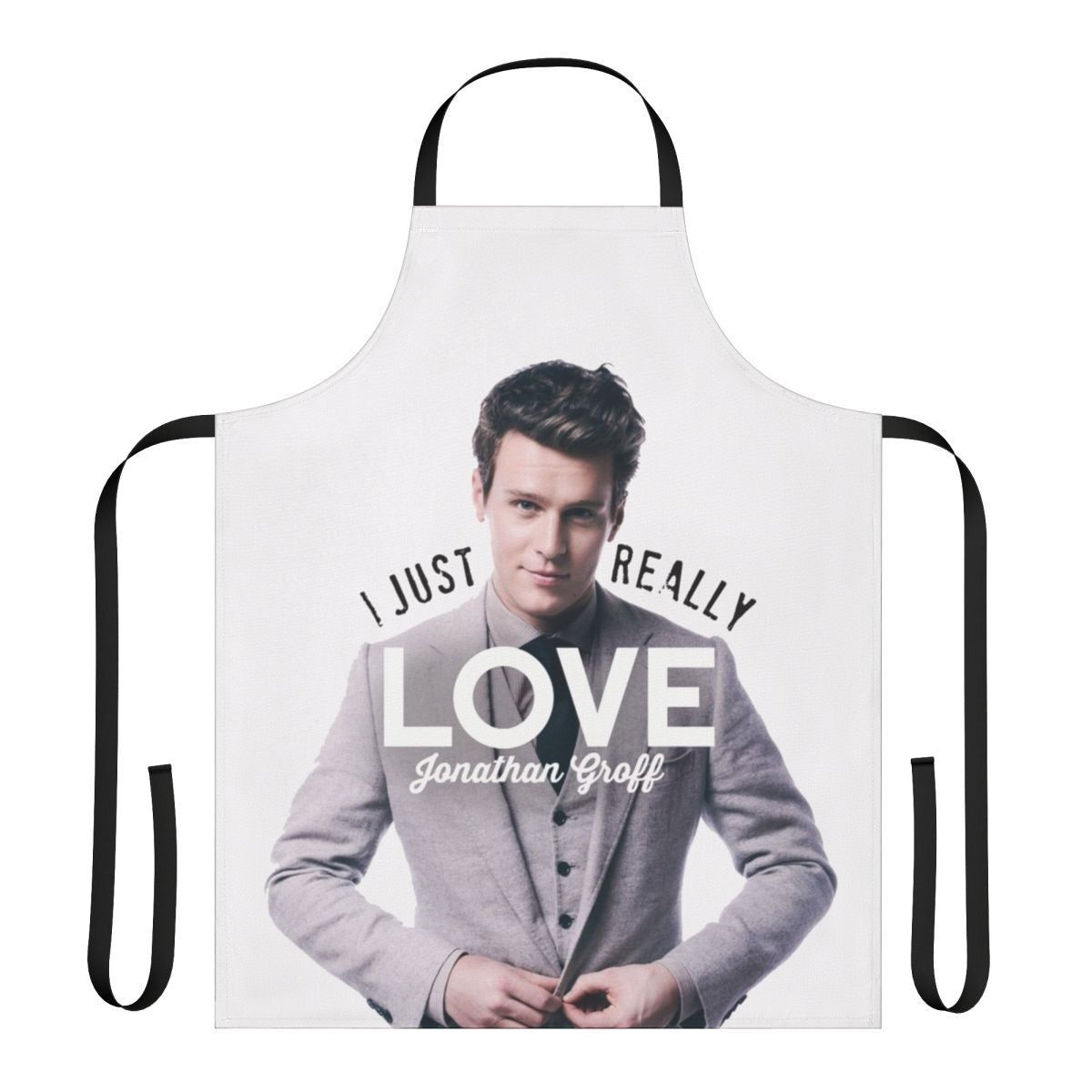 Custom apron featuring Jonathan Groff, the acclaimed actor and singer known for his roles in Hamilton, Spring Awakening, and more.