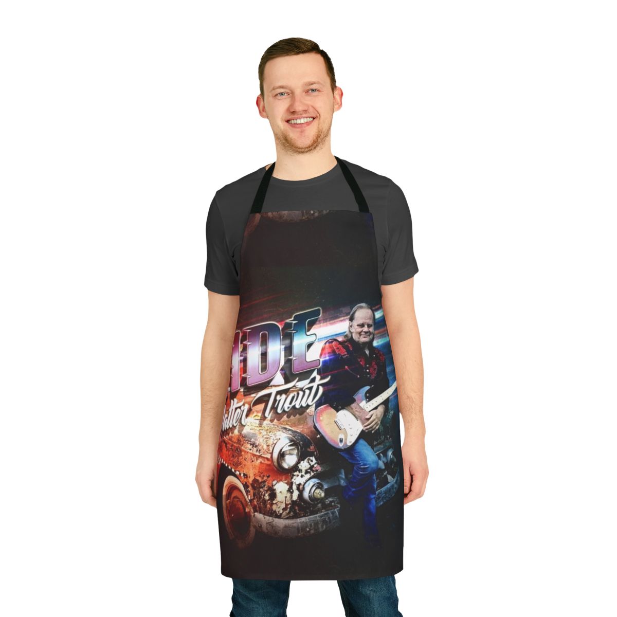 An apron inspired by the legendary musician Walter Trout, perfect for music lovers and concert goers.